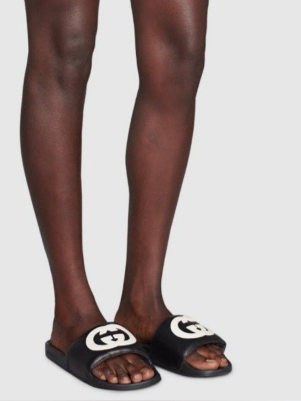 Gucci Black Slides with White Interlocking G